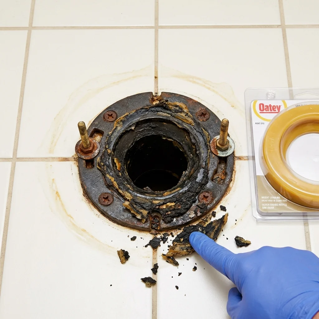 Failed wax ring showing water seepage at the base of a toilet in a Paul, ID home